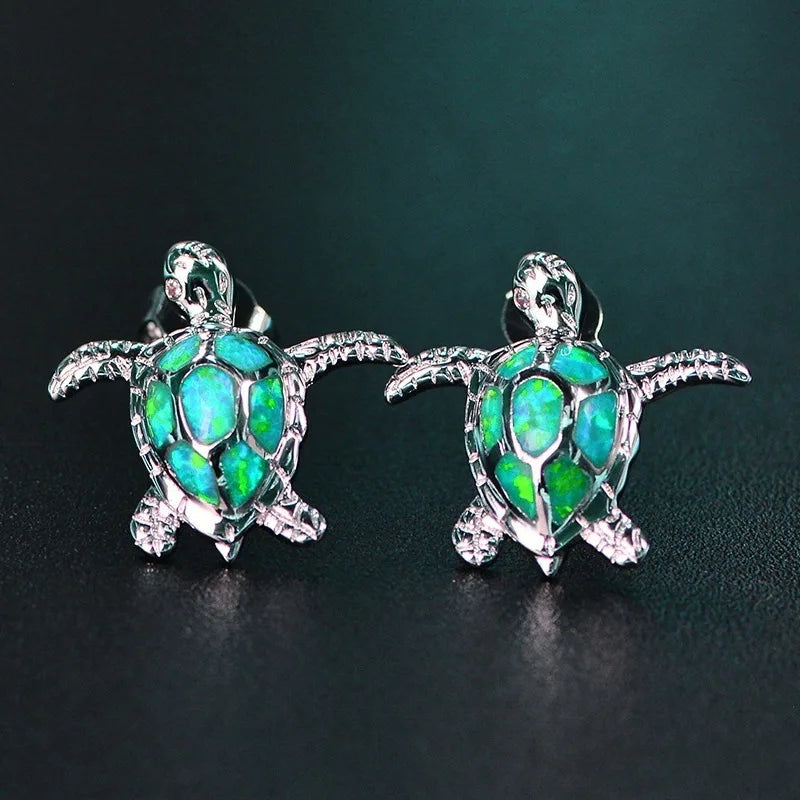 Cute Sea Turtle Blue Imitation Fire Opal Stud Earrings For Women Accessories Fashion Jewelry Wedding Party Birthday Girl Gift