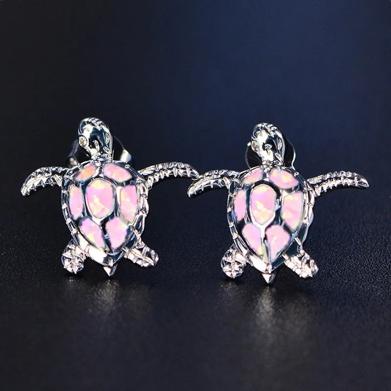 Cute Sea Turtle Blue Imitation Fire Opal Stud Earrings For Women Accessories Fashion Jewelry Wedding Party Birthday Girl Gift