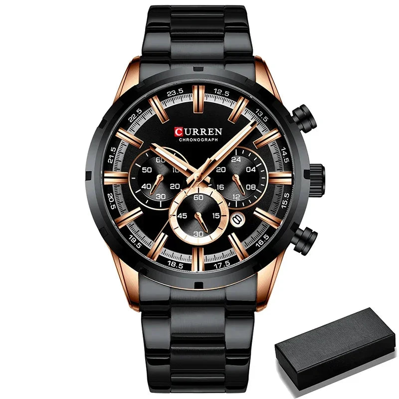 Men Watch Top Brand Luxury Sports Quartz Mens Watches Full Steel Waterproof Chronograph Wristwatch Men Relogio Masculino