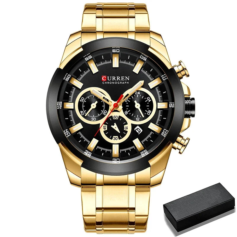 Men’s Watches Top Brand Big Sport Watch Luxury Men Military Steel Quartz Wrist Watches Chronograph Gold Design Male Clock