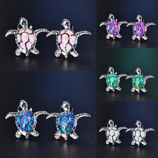 Cute Sea Turtle Blue Imitation Fire Opal Stud Earrings For Women Accessories Fashion Jewelry Wedding Party Birthday Girl Gift