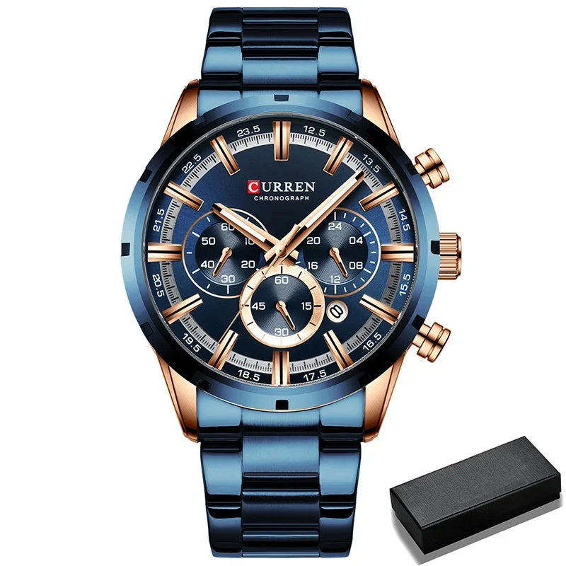 Men Watch Top Brand Luxury Sports Quartz Mens Watches Full Steel Waterproof Chronograph Wristwatch Men Relogio Masculino