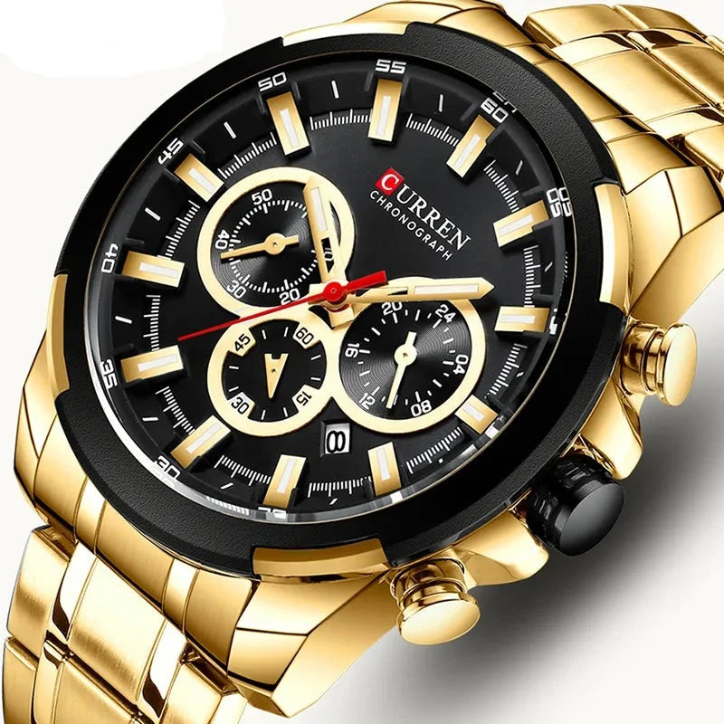 Men’s Watches Top Brand Big Sport Watch Luxury Men Military Steel Quartz Wrist Watches Chronograph Gold Design Male Clock