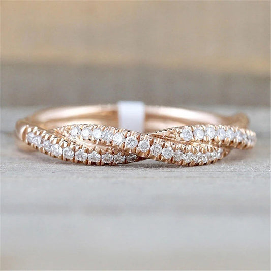 Fashion Rose-Gold-Color Ring Twist Vintage Cubic Zircon Wedding Engagement Ring for Woman Girls Gift