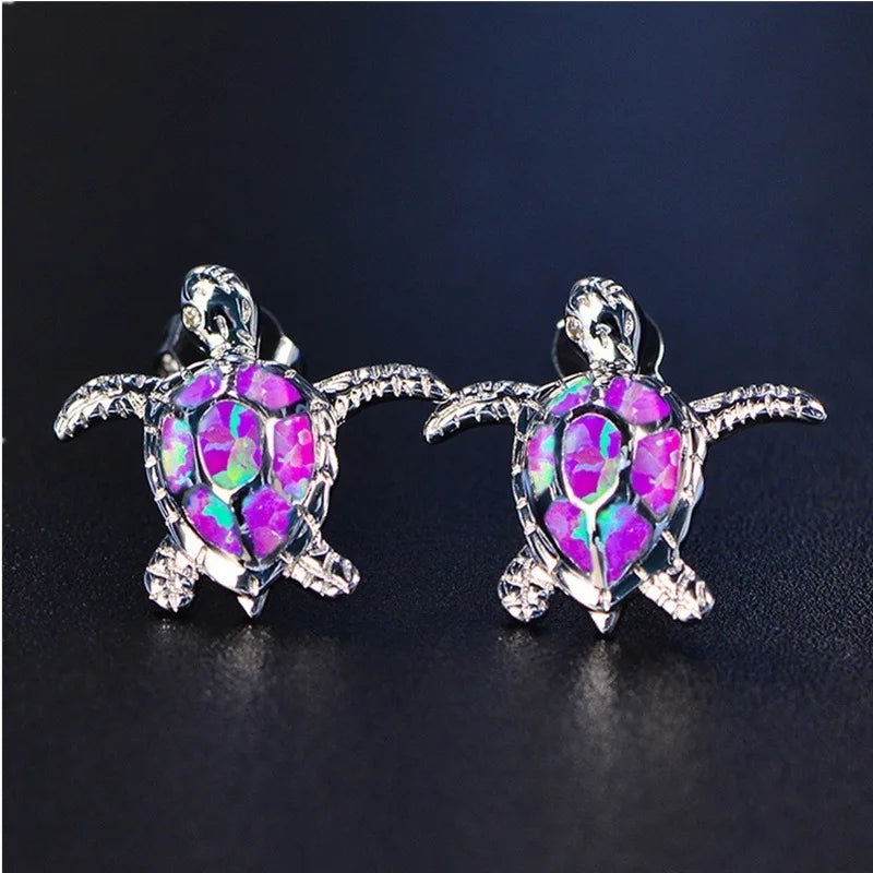 Cute Sea Turtle Blue Imitation Fire Opal Stud Earrings For Women Accessories Fashion Jewelry Wedding Party Birthday Girl Gift