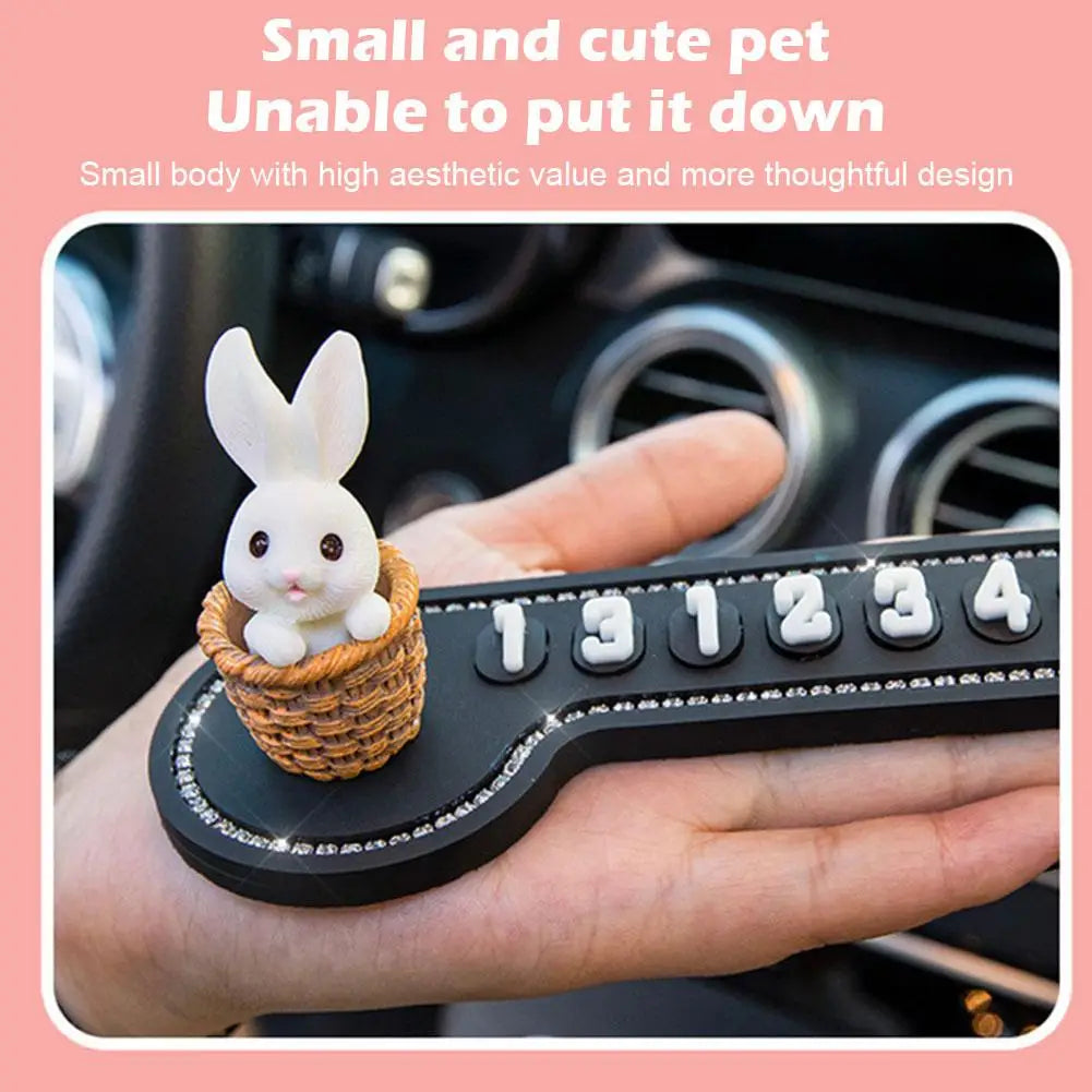 Multifunctional Car Temporary Stop Sign Cartoon Bunny Phone Number Temporary Parking Card Prompt License Plate Decoration