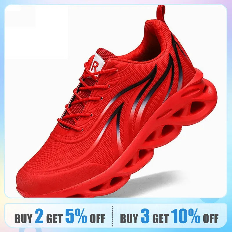 Fashion Running Shoes Men Flame Printed Sneakers Knit Athletic Sports Blade Cushioning Jogging Trainers Lightweight