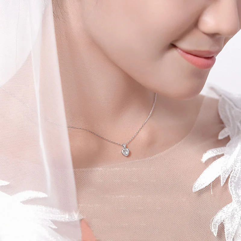 New S925 Sterling Silver Shiny Full Zircon Heart Choker Love Shape Pendant Necklace Wedding Fine Jewelry For Women Wholesale