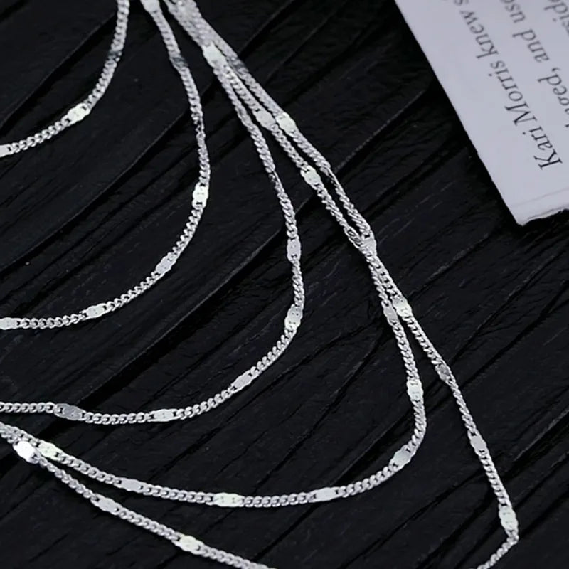 New S925 Sterling Silver Women's Jewelry Collar European Simple Silver Fashion Multi Layers Bar Necklace Clavicle Chains Gifts