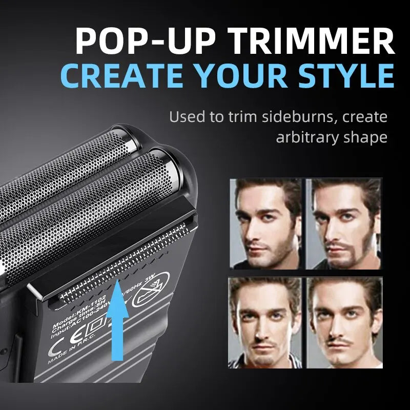 KEMEI-1102 Compact Rechargeable Lithium Ion Shaver Kit,Foil Professional Electric Shaver for Men