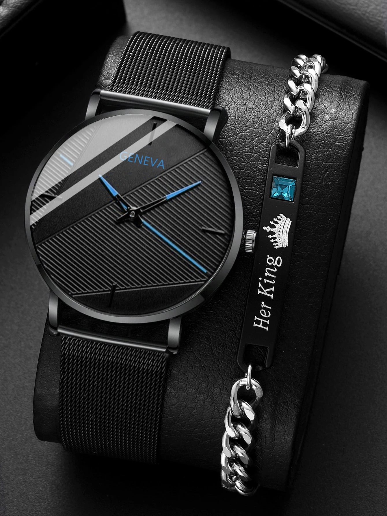 2PCS Set 2023 Minimalist Men's Fashion Ultra Thin Watches Simple Men Business Stainless Steel Mesh Belt Quartz Watch