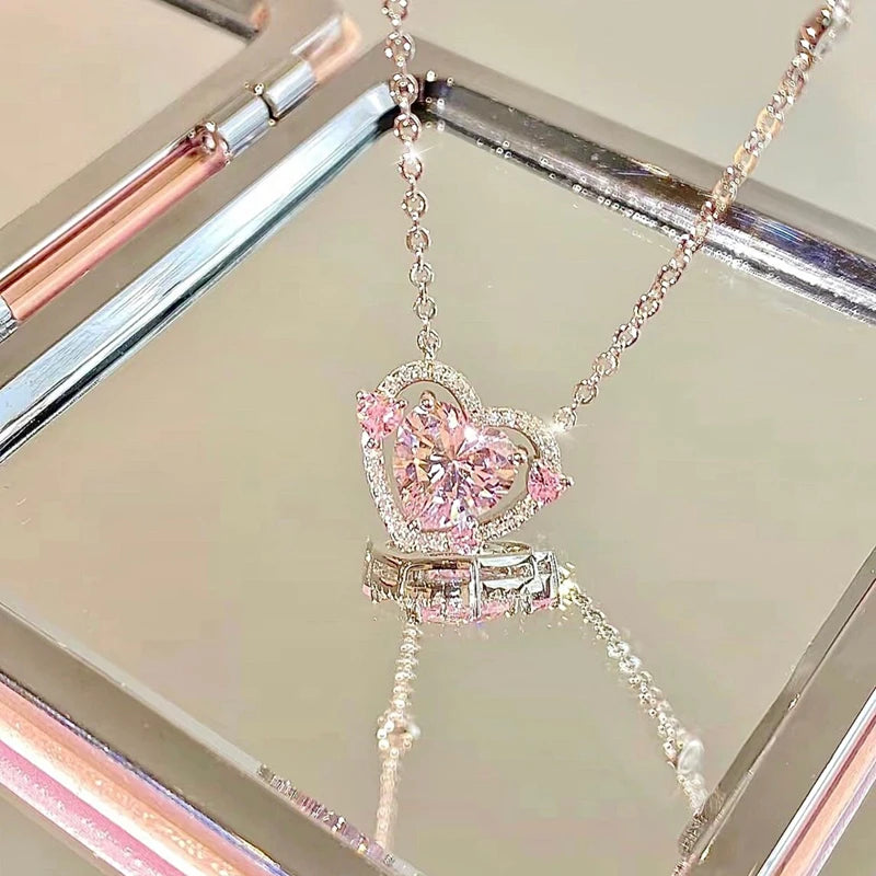 New 925 Sterling Silver Luxury Zircon Sweet Heart Pendant Necklaces For Women Designer Jewelry Gift Female Jewelry Free Shipping