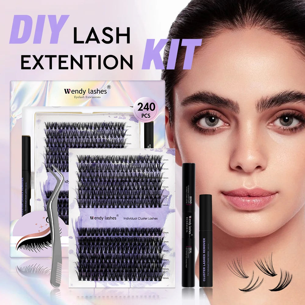 Lash Extension Kit 240pcs 30D/40D Bond and Seal Makeup tools DIY for gluing Lashes Gluing Glue Accessories DIY Lash KIT