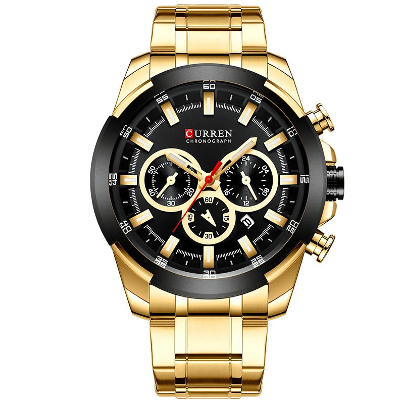 Men’s Watches Top Brand Big Sport Watch Luxury Men Military Steel Quartz Wrist Watches Chronograph Gold Design Male Clock