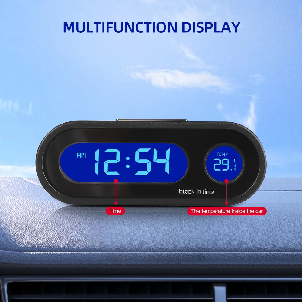 Electronic Digital Car Clock LCD Display Luminous Thermometer Automobiles Dashboard Clock Car Interior Accessories