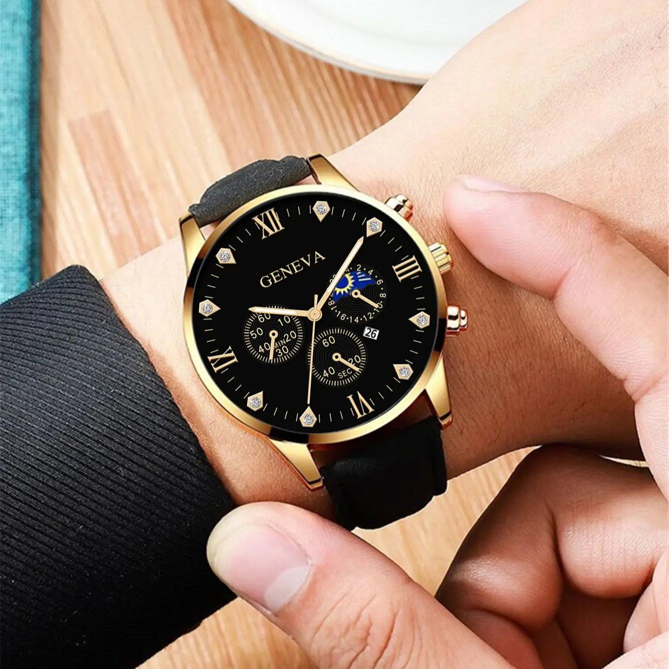 2PCS Men'sFashion Classic Mens Watches Versatile Trend Business Calendar Belt Quartz Watch Alloy Lion Bracelet