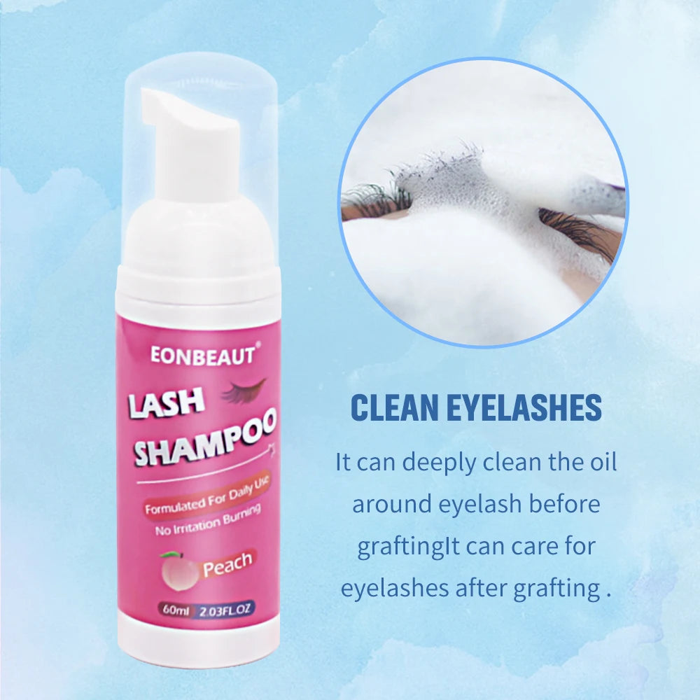 Lash Shampoo Mousse 60ml Eyelash Extension False Eyelashes Glue Cleaning Foam Pump Design No Stimulation Makeup Tool Accessories