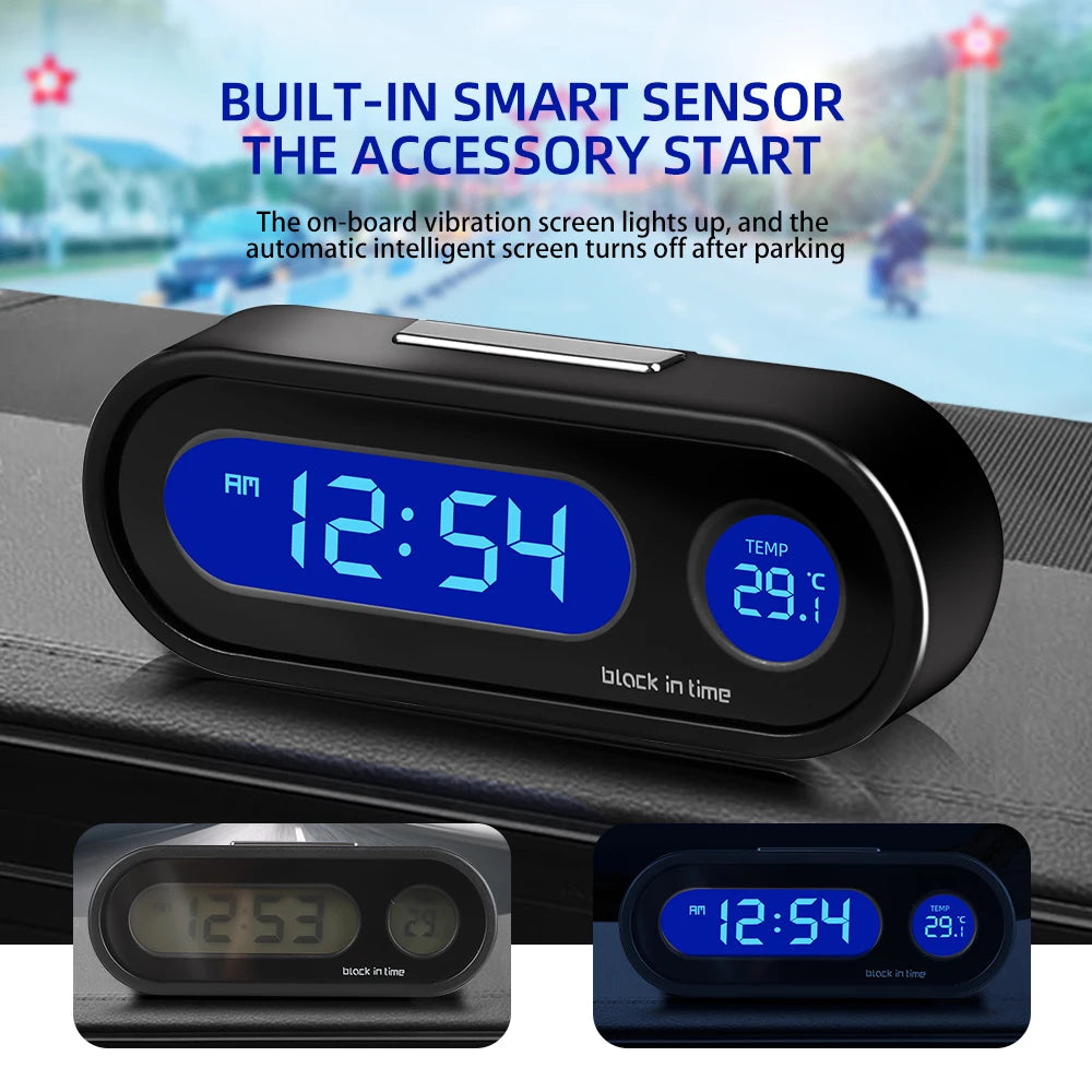 Electronic Digital Car Clock LCD Display Luminous Thermometer Automobiles Dashboard Clock Car Interior Accessories