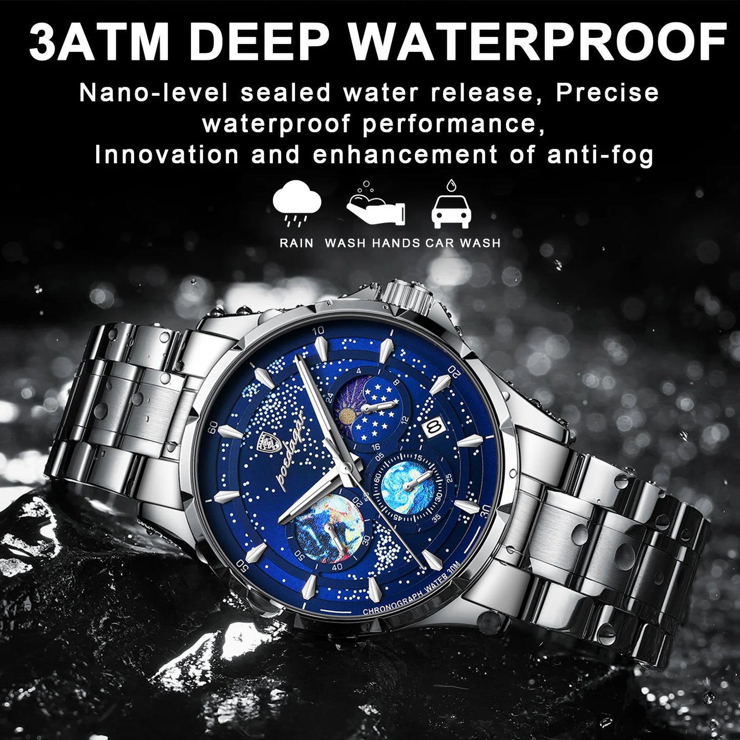 Casual Man Wristwatch Luxury Waterproof Luminous Date Men Watch Chronograph Stainless Steel Men's Quartz Watches Clock