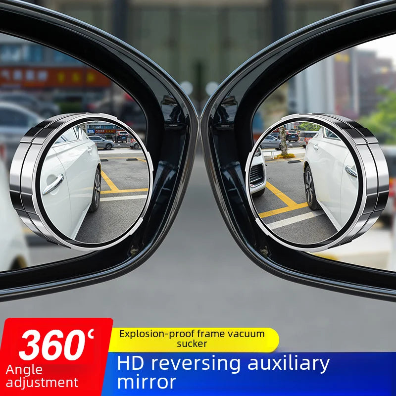 2PCS Car Rearview Mirror Blind Spot Mirror Circular Frame Convex Spotlight Mirror 360 Degree Adjustable Wide Angle