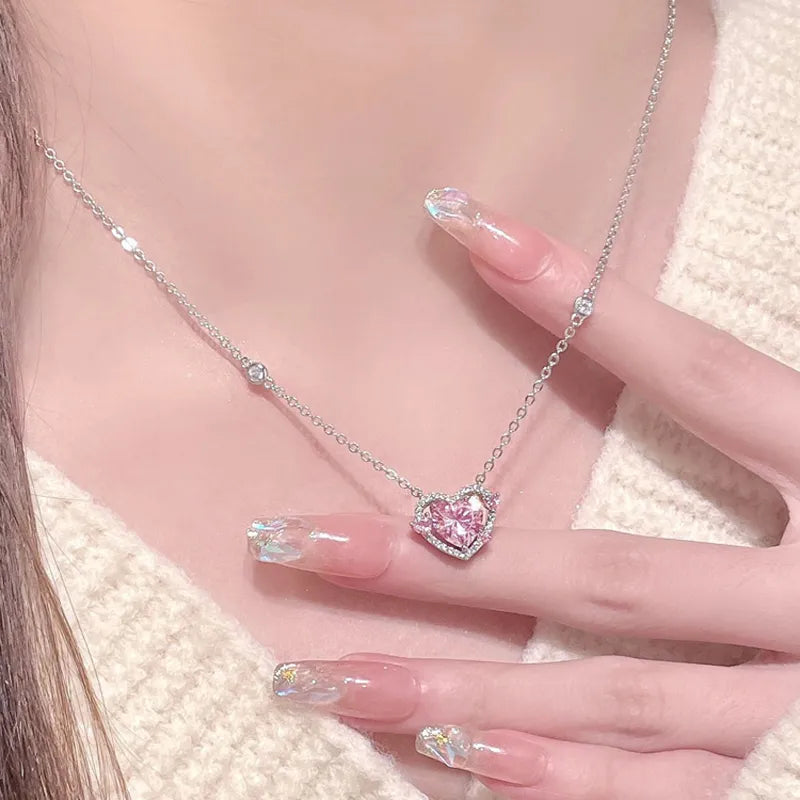 New 925 Sterling Silver Luxury Zircon Sweet Heart Pendant Necklaces For Women Designer Jewelry Gift Female Jewelry Free Shipping