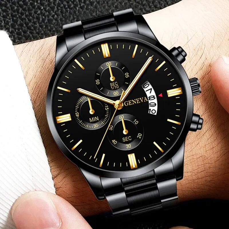 Fashion Men Black Stainless Steel Watch Luxury Calendar Quartz Wrist Watch Mens Business Watches for Man Clock Relogio Masculino