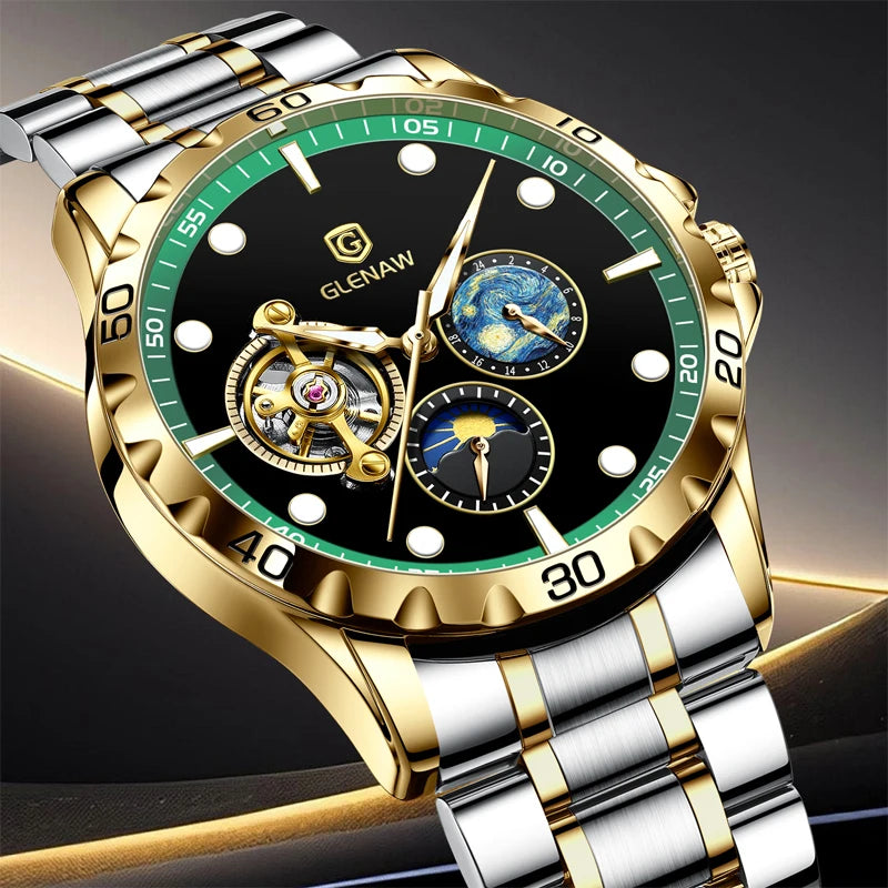 New Brand Moon Phase Luxury Man watch Stainless steel Waterproof watch for men Mechanical Luminous Men's watches Clock