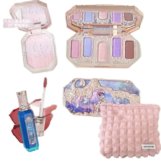 Makeup Set Flower Knows Moonlit Mermaid Eye Shadow Palette Matte Blush And Lipgloss Kit Maquiagem With Bag