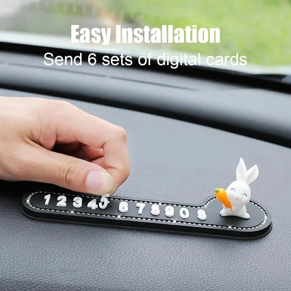 Multifunctional Car Temporary Stop Sign Cartoon Bunny Phone Number Temporary Parking Card Prompt License Plate Decoration