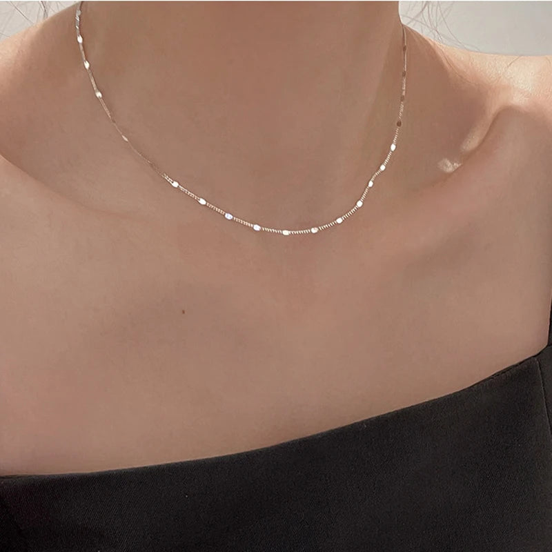 New S925 Sterling Silver Women's Jewelry Collar European Simple Silver Fashion Multi Layers Bar Necklace Clavicle Chains Gifts