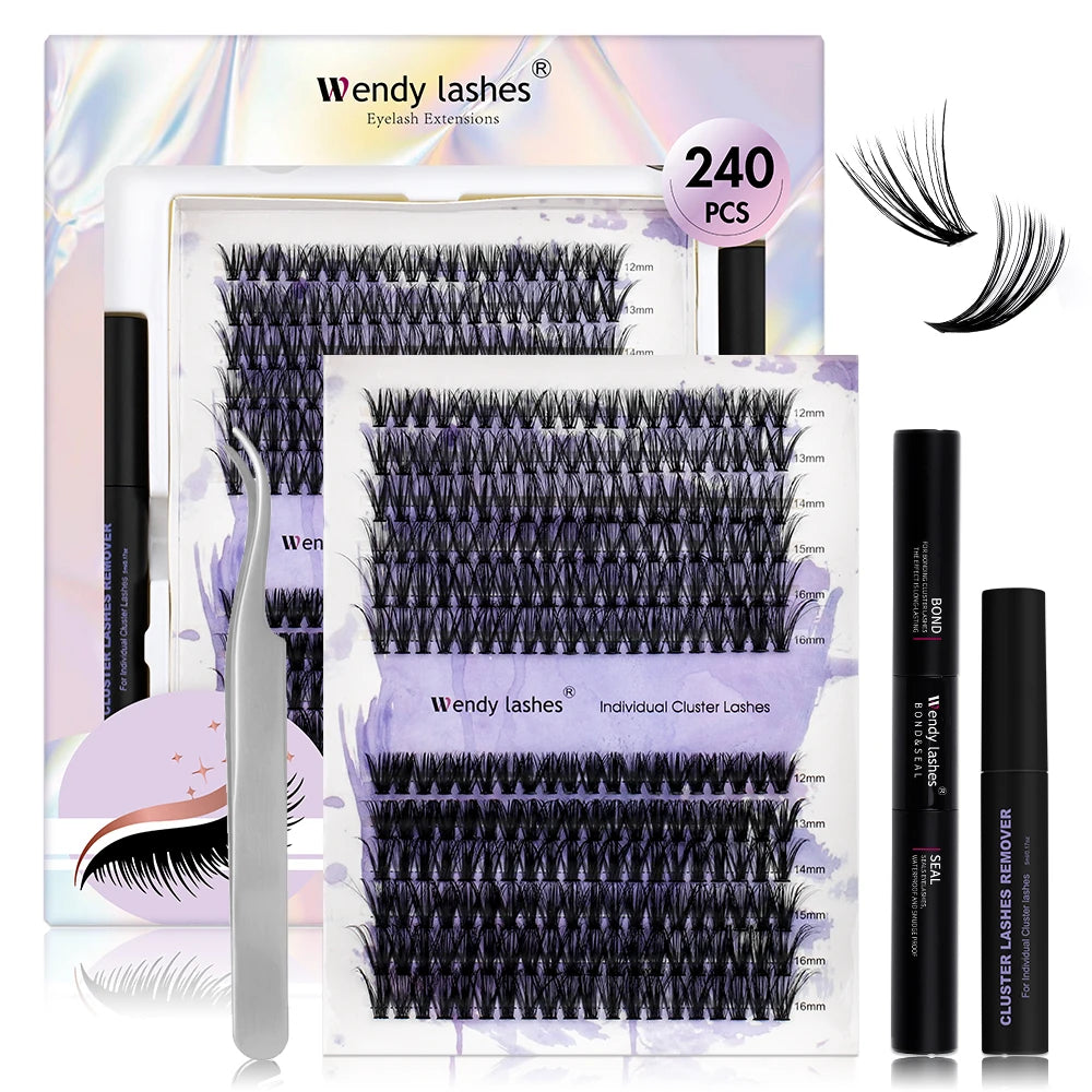 Lash Extension Kit 240pcs 30D/40D Bond and Seal Makeup tools DIY for gluing Lashes Gluing Glue Accessories DIY Lash KIT