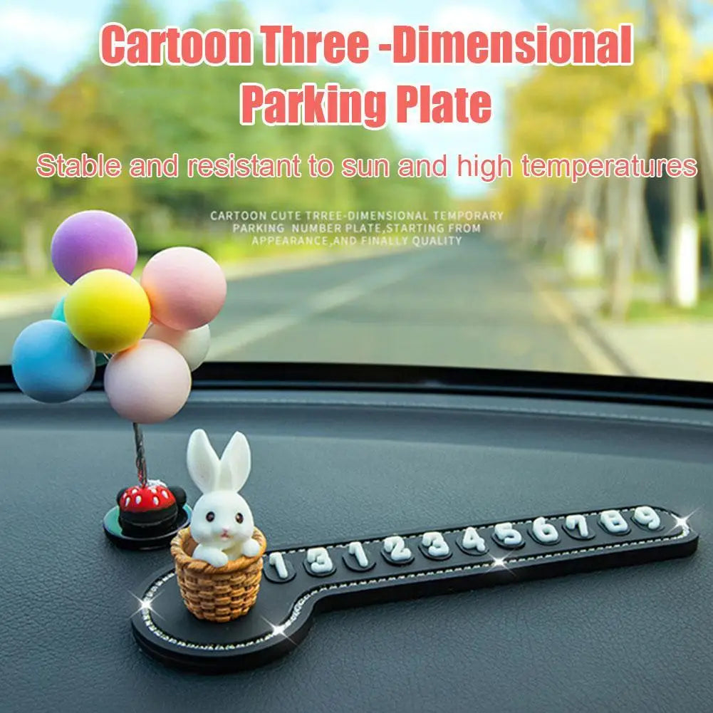 Multifunctional Car Temporary Stop Sign Cartoon Bunny Phone Number Temporary Parking Card Prompt License Plate Decoration