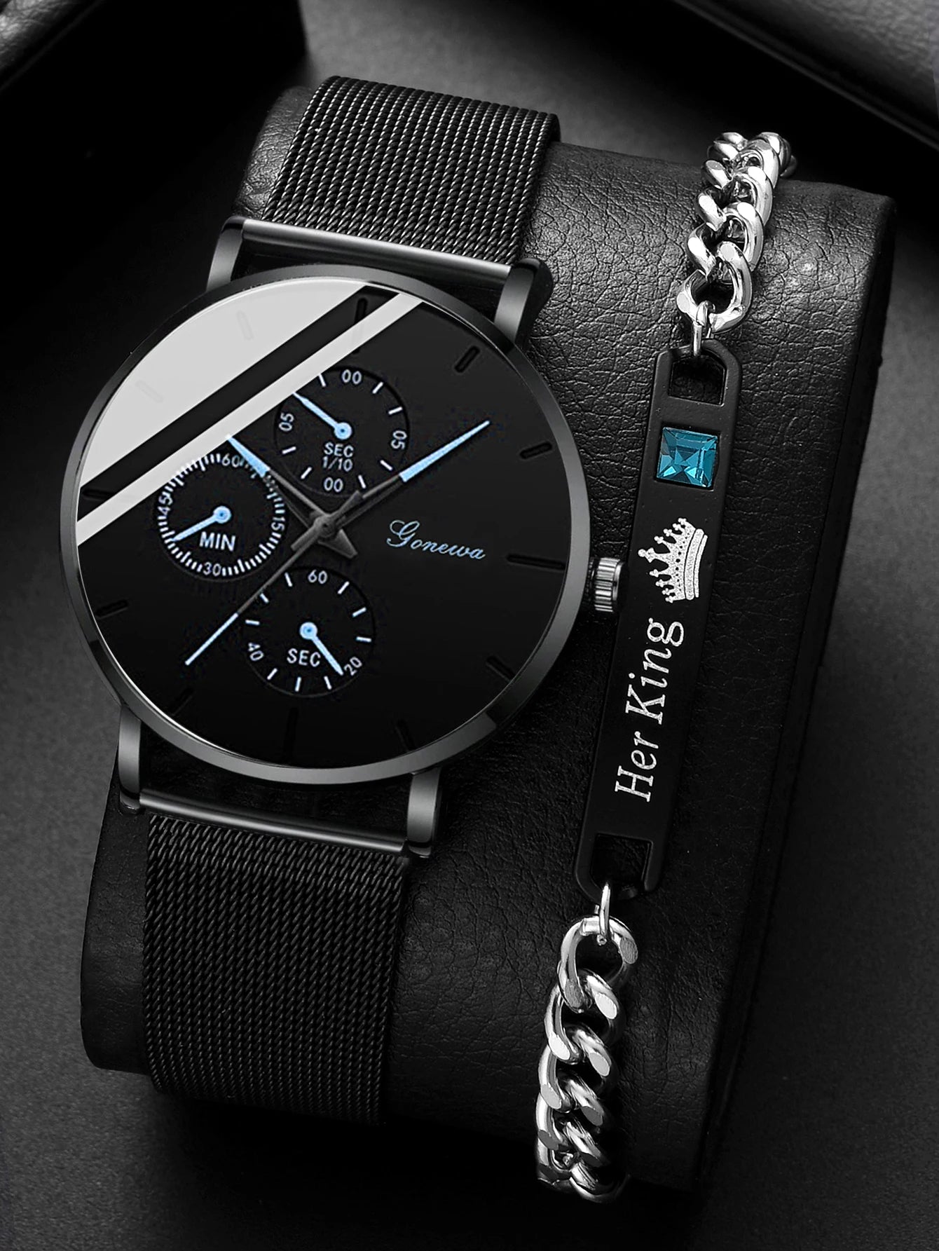 2PCS Set 2023 Minimalist Men's Fashion Ultra Thin Watches Simple Men Business Stainless Steel Mesh Belt Quartz Watch