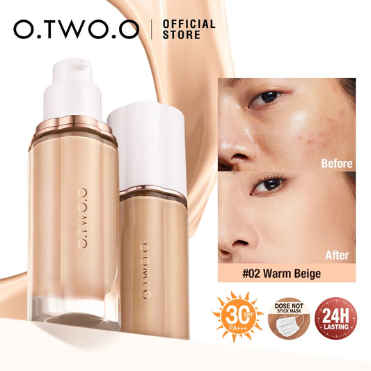 O.TWO.O Liquid Foundation Cream for Face 30ml High Coverage Makeup Base Sunscreen SPF30 Waterproof Concealer Makeup Foundation